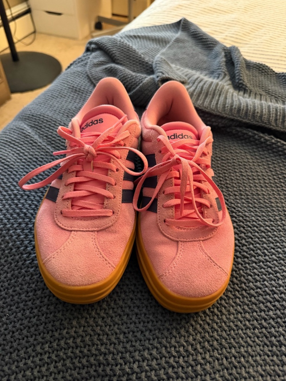 adidas Pink Suede Low-Top Sneakers with Gum Sole and Black Stripes